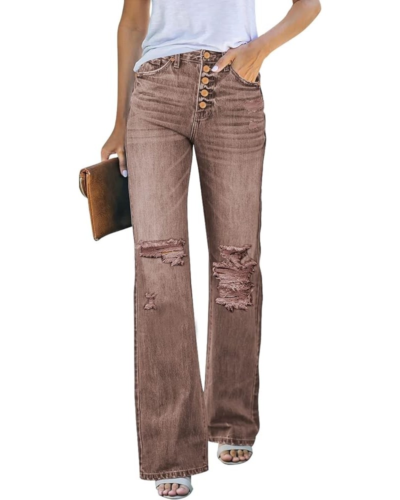 High Waisted Ripped Flare Jeans for Women Distressed Bell Bottom Jeans Wide Leg Pants Pecan Brown $21.12 Jeans