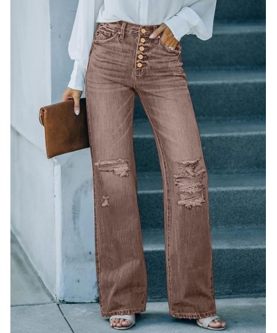 High Waisted Ripped Flare Jeans for Women Distressed Bell Bottom Jeans Wide Leg Pants Pecan Brown $21.12 Jeans