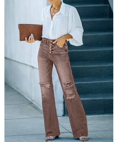 High Waisted Ripped Flare Jeans for Women Distressed Bell Bottom Jeans Wide Leg Pants Pecan Brown $21.12 Jeans