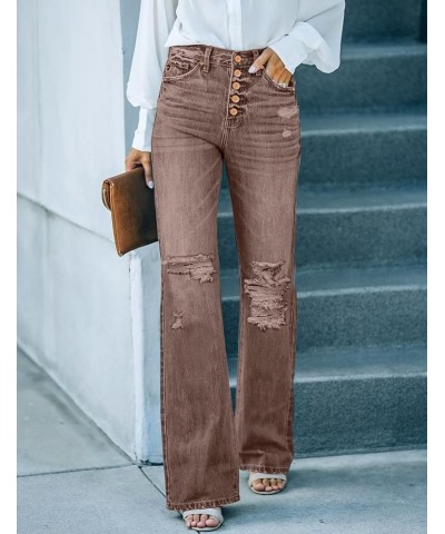 High Waisted Ripped Flare Jeans for Women Distressed Bell Bottom Jeans Wide Leg Pants Pecan Brown $21.12 Jeans