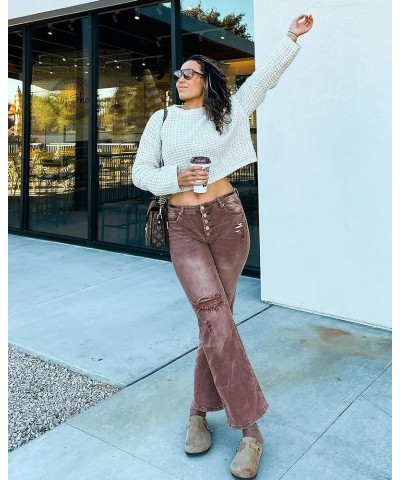 High Waisted Ripped Flare Jeans for Women Distressed Bell Bottom Jeans Wide Leg Pants Pecan Brown $21.12 Jeans