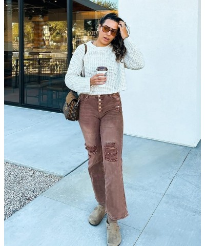 High Waisted Ripped Flare Jeans for Women Distressed Bell Bottom Jeans Wide Leg Pants Pecan Brown $21.12 Jeans