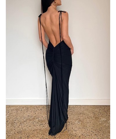 Women Y2k Spaghetti Strap Backless Long Tassel Slip Dress Sexy Bodycon Cut Out Maxi Dresses Dinner Club Cocktail Sundress Sla...