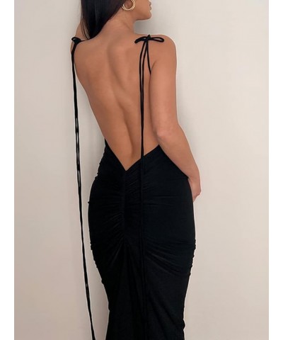 Women Y2k Spaghetti Strap Backless Long Tassel Slip Dress Sexy Bodycon Cut Out Maxi Dresses Dinner Club Cocktail Sundress Sla...