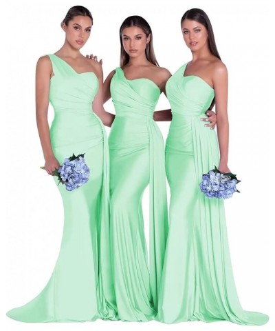 Women's One Shoulder Bridesmaid Dresses for Wedding Long Satin Mermaid Prom Dresses with Train Formal Evening Gowns Mint $28....