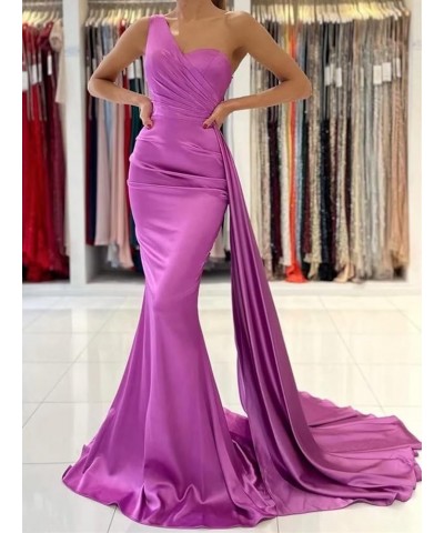 Women's One Shoulder Bridesmaid Dresses for Wedding Long Satin Mermaid Prom Dresses with Train Formal Evening Gowns Mint $28....