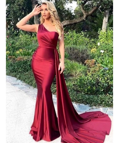 Women's One Shoulder Bridesmaid Dresses for Wedding Long Satin Mermaid Prom Dresses with Train Formal Evening Gowns Mint $28....