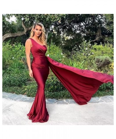 Women's One Shoulder Bridesmaid Dresses for Wedding Long Satin Mermaid Prom Dresses with Train Formal Evening Gowns Mint $28....