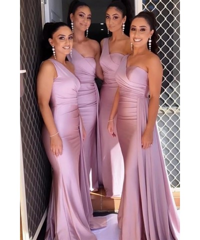 Women's One Shoulder Bridesmaid Dresses for Wedding Long Satin Mermaid Prom Dresses with Train Formal Evening Gowns Mint $28....