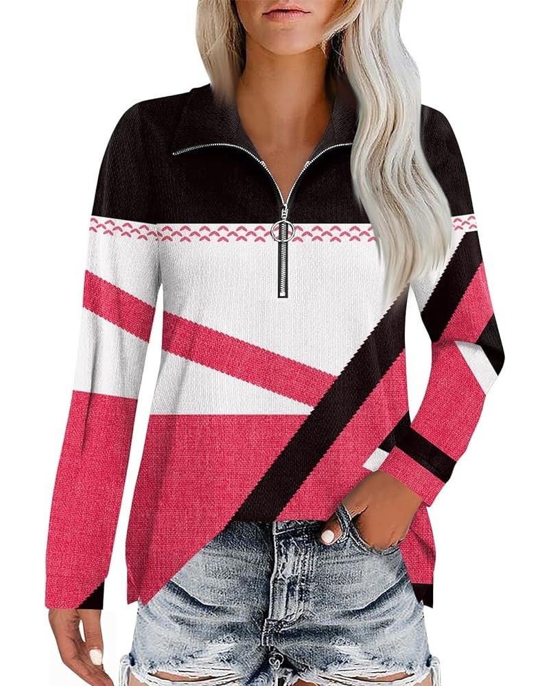 Sweatshirt for Women Zip Up Lapel Long Sleeve Top Casual Geometric Patchwork Print V Neck Tunic Pullover Fall Blouses Hot Pin...