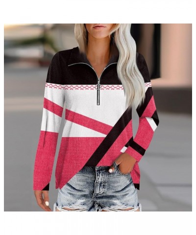 Sweatshirt for Women Zip Up Lapel Long Sleeve Top Casual Geometric Patchwork Print V Neck Tunic Pullover Fall Blouses Hot Pin...