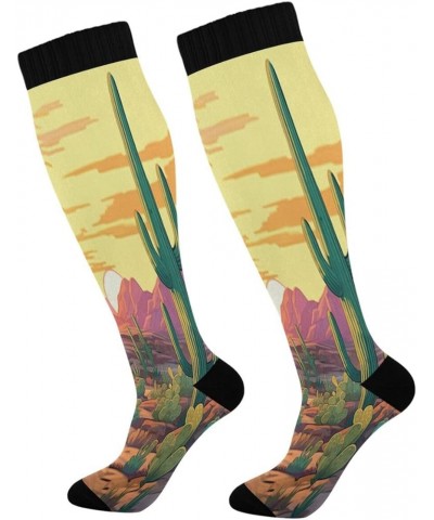 Cool Wolf Compression Socks Women Men Knee High Stockings for Sports,Running,Travel 1Pair Desert Cactus $10.19 Activewear