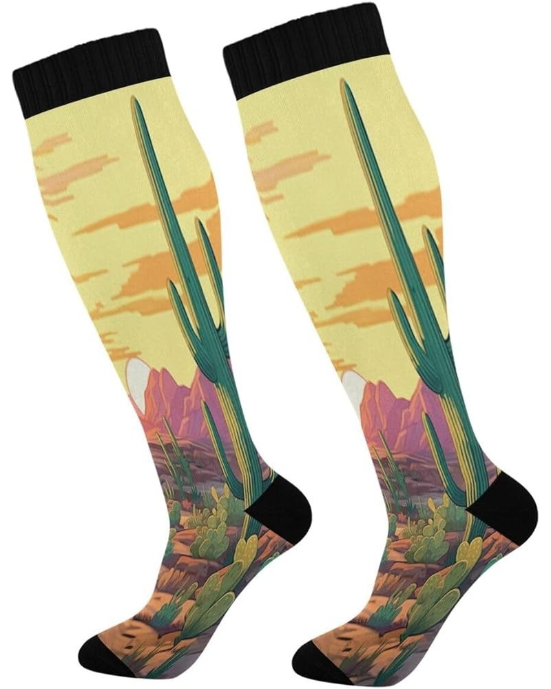 Cool Wolf Compression Socks Women Men Knee High Stockings for Sports,Running,Travel 1Pair Desert Cactus $10.19 Activewear