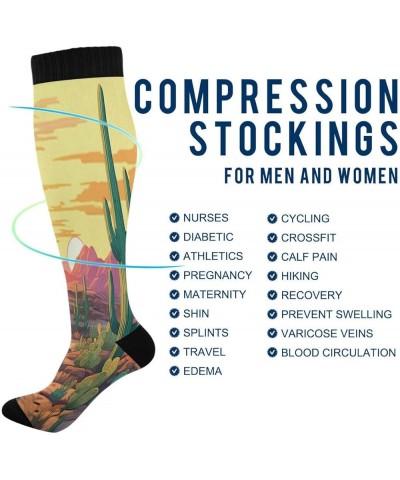 Cool Wolf Compression Socks Women Men Knee High Stockings for Sports,Running,Travel 1Pair Desert Cactus $10.19 Activewear