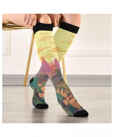 Cool Wolf Compression Socks Women Men Knee High Stockings for Sports,Running,Travel 1Pair Desert Cactus $10.19 Activewear