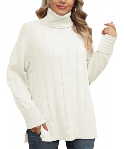 Sweaters for Women Turtleneck Side Split Oversized Pullover Tops 00-white $26.67 Hoodies & Sweatshirts