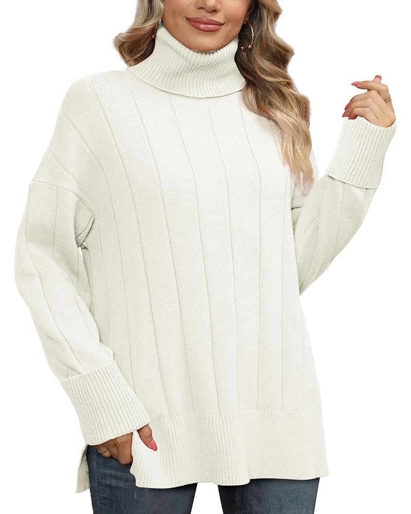 Sweaters for Women Turtleneck Side Split Oversized Pullover Tops 00-white $26.67 Hoodies & Sweatshirts