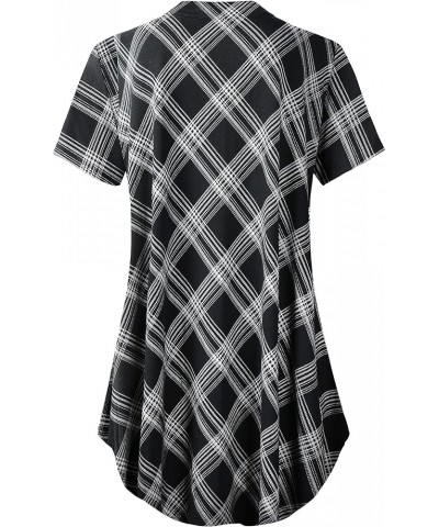 Women's Shirt Zip Plaid V Neck Short Sleeve Casual Summer Tunic Tops 9-black $13.16 Tops