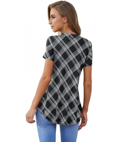 Women's Shirt Zip Plaid V Neck Short Sleeve Casual Summer Tunic Tops 9-black $13.16 Tops