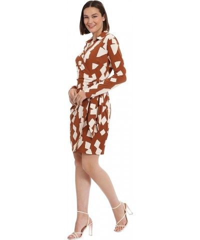 Women's Long Sleeve Wrap Dress Workwear Career Desk to Dinner Event Party Guest of Brown/Ivory $23.44 Dresses