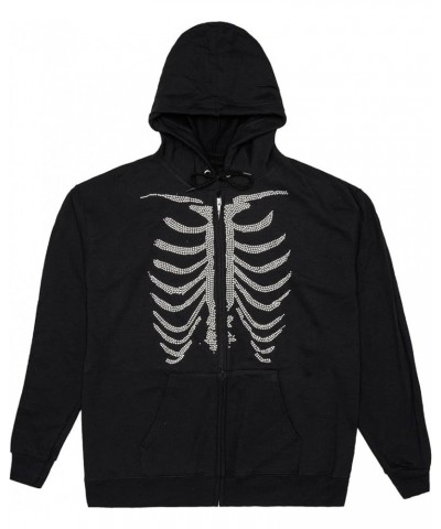 Women Butterfly Skull Long Sleeve Zip Up Hoodie Jacket Lightweight Sweatshirt Coat with Kangaroo Pocket Rhinestone Skeleton B...