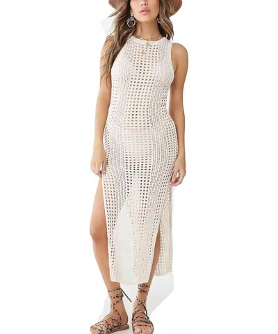 Crochet Cover Ups Hollow Out Swimsuit Cover Up for Women Long Beach Crochet Dresses A-beige $17.84 Swimsuits