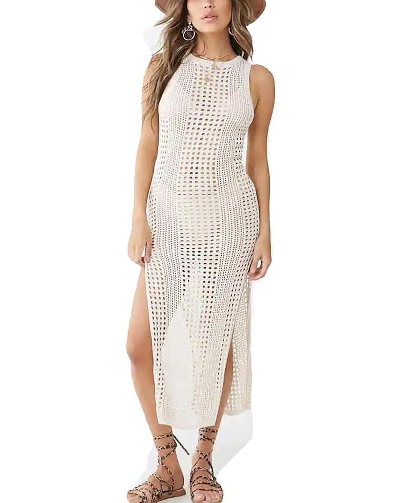 Crochet Cover Ups Hollow Out Swimsuit Cover Up for Women Long Beach Crochet Dresses A-beige $17.84 Swimsuits