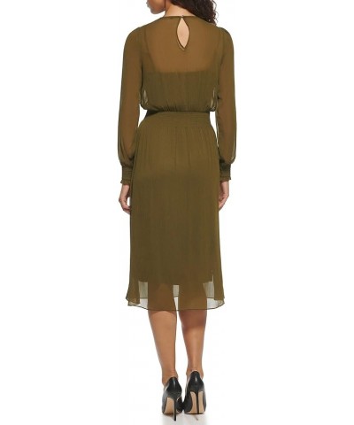 Women's Sintched Waist Midi Dress Dark Olive $22.18 Dresses