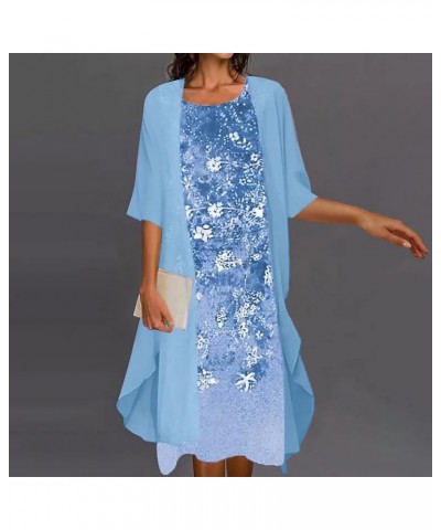 Women Two Piece Dress with Cardigan Set,Elegant Casual Round Neck Floral Print Flowy Summer Dresses for Women 2023 04blue $10...