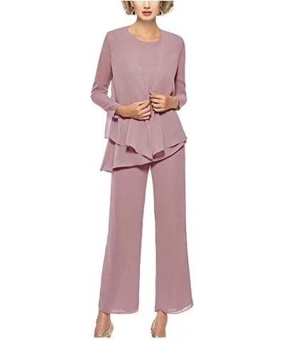 Women's Mother of The Bride Pantsuits for Wedding Chiffon Evening Gown with Jacket 3PCs Wedding Guest Outfit Set Red $19.74 S...