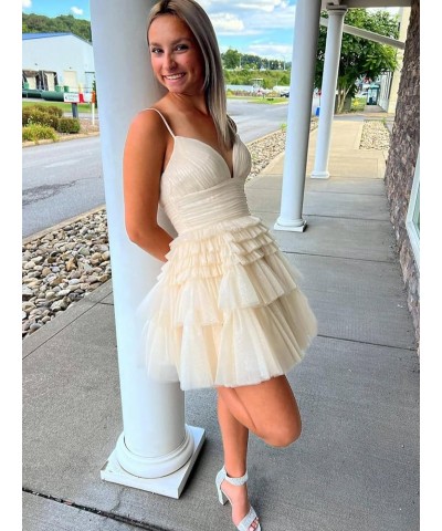 Junior's Tiered Tulle Short Homecoming Dresses for Teens V-Neck Glitter A-Line Prom Cocktail Party Gowns Turquoise $30.53 Dre...