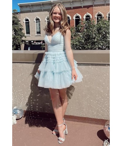 Junior's Tiered Tulle Short Homecoming Dresses for Teens V-Neck Glitter A-Line Prom Cocktail Party Gowns Turquoise $30.53 Dre...