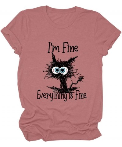 Funny Black Cat Shirt for Women It's Fine I'm Fine Everything is Fine Shirt Thin Long Sleeve Pullover Cute Sayings Top Z2-pin...