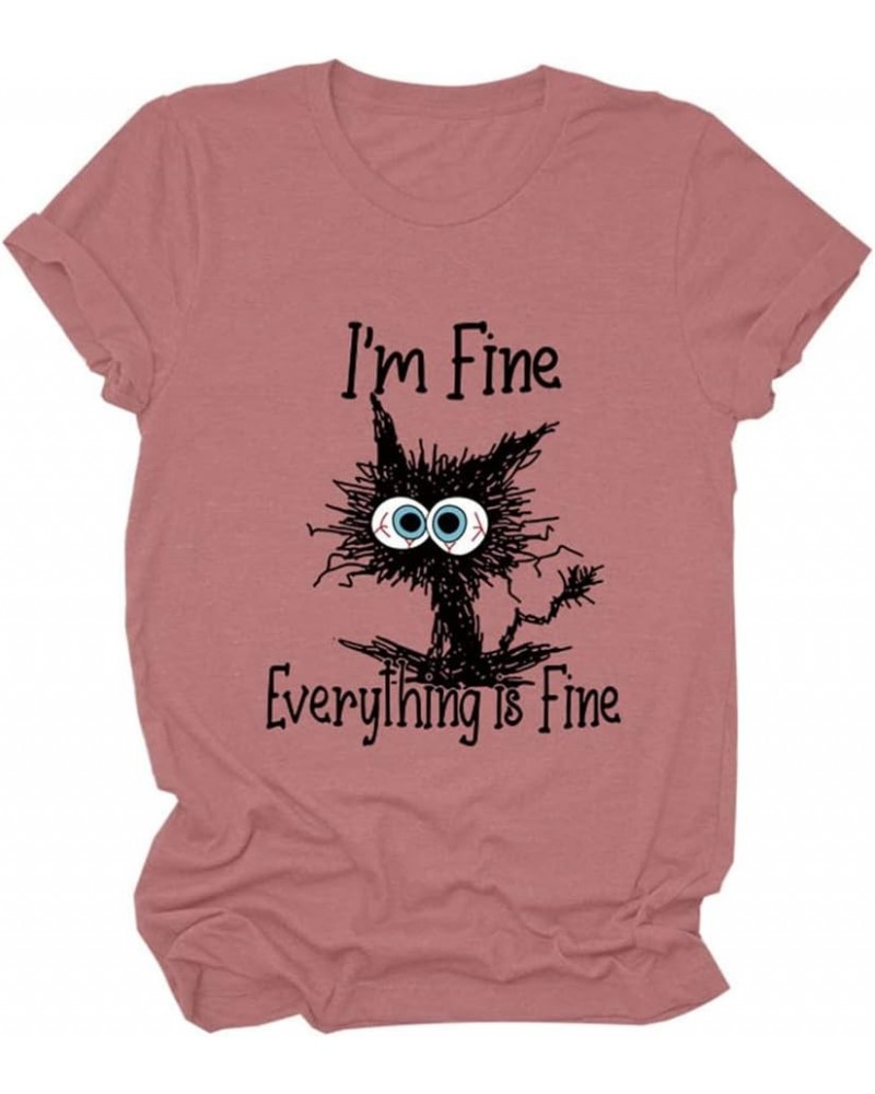 Funny Black Cat Shirt for Women It's Fine I'm Fine Everything is Fine Shirt Thin Long Sleeve Pullover Cute Sayings Top Z2-pin...