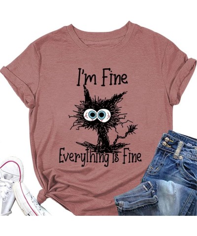 Funny Black Cat Shirt for Women It's Fine I'm Fine Everything is Fine Shirt Thin Long Sleeve Pullover Cute Sayings Top Z2-pin...