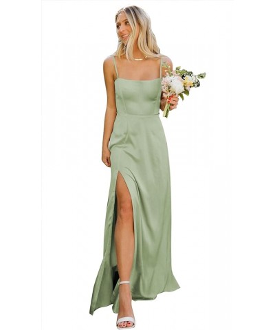 Women's Long Satin Bridesmaid Dresses with Slit Spaghetti Straps Prom Dress Formal Evening Gown Yellow $30.24 Dresses