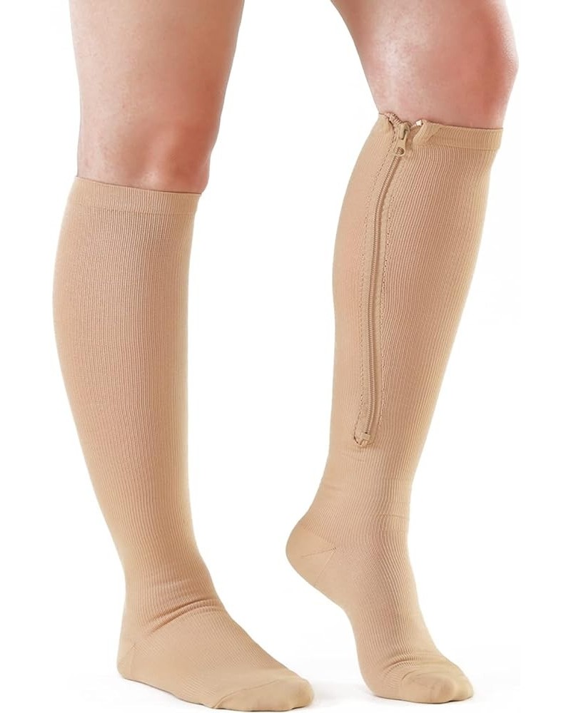 2 Pairs Medical Zipper Compression Socks 15-20mmHg for Women&Men, Knee High Compression Stockings X-Large Beige $11.12 Active...