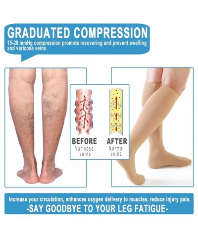 2 Pairs Medical Zipper Compression Socks 15-20mmHg for Women&Men, Knee High Compression Stockings X-Large Beige $11.12 Active...