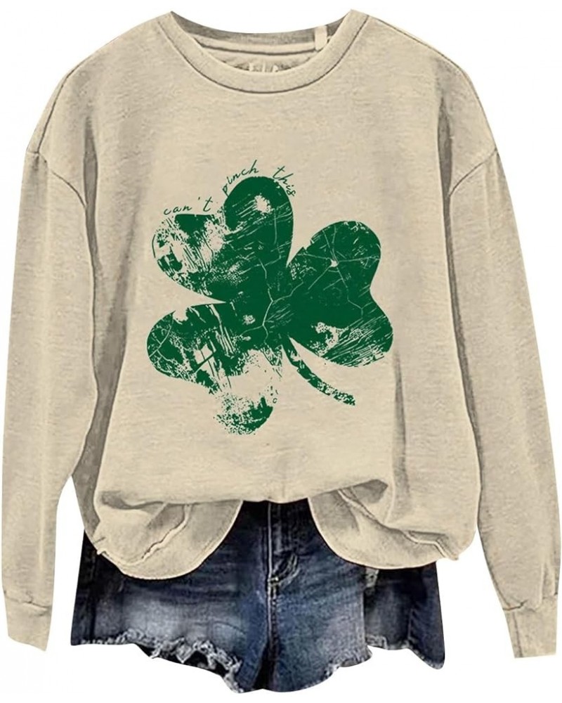 St Patricks Day/Easter Shirt For Women: Fashionable Casual Long Sleeve Crewneck Trendy Sweatshirts Spring Fall 1-beige $7.75 ...