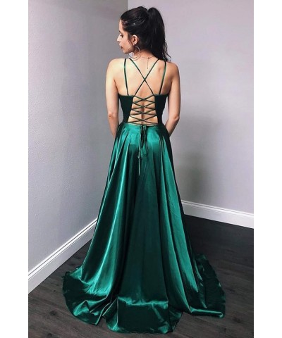 Long Prom Dresses for Women Split Spaghetti Strap Satin A Line Formal Wedding Evening Dress Baby Pink $31.46 Dresses