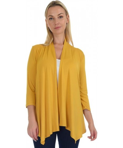 SR Women's Plus Size Basic Various Sleeve Open Cardigan (Size: 1X-5X) 3/4 Sleeve_mustard $15.07 Sweaters