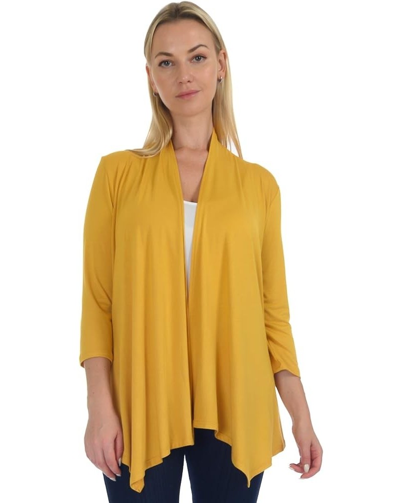 SR Women's Plus Size Basic Various Sleeve Open Cardigan (Size: 1X-5X) 3/4 Sleeve_mustard $15.07 Sweaters