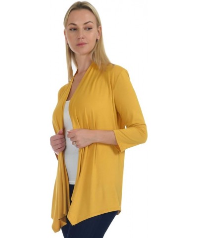 SR Women's Plus Size Basic Various Sleeve Open Cardigan (Size: 1X-5X) 3/4 Sleeve_mustard $15.07 Sweaters