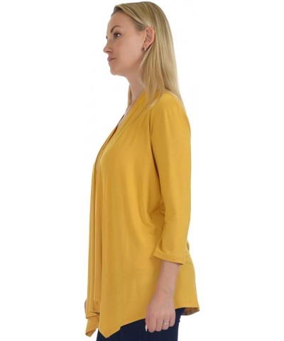 SR Women's Plus Size Basic Various Sleeve Open Cardigan (Size: 1X-5X) 3/4 Sleeve_mustard $15.07 Sweaters