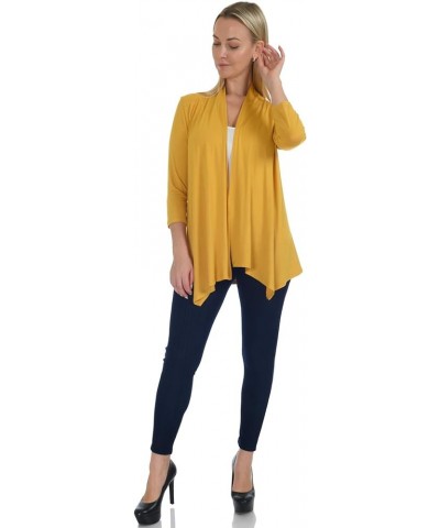 SR Women's Plus Size Basic Various Sleeve Open Cardigan (Size: 1X-5X) 3/4 Sleeve_mustard $15.07 Sweaters