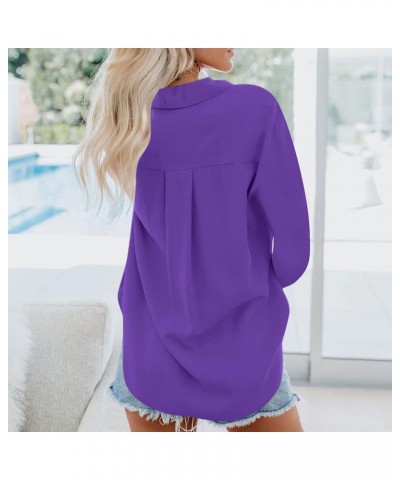 Button Down Shirts for Women Casual Long Sleeve Tunic Tops Loose Fit Collared Blouse Solid Work Business Tops W/Pocket A-purp...