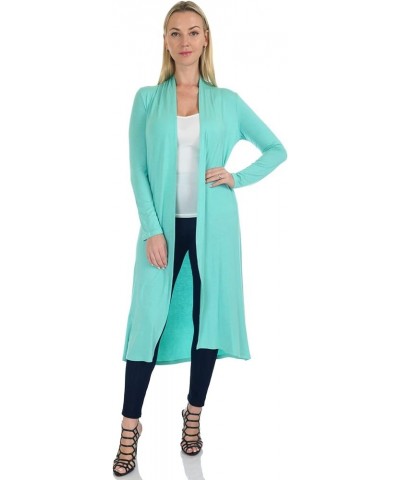 Women's Long Sleeve/Sleeveless Full Length Duster Long Open Cardigan(Sizes: S-5X) Long Sleeve_peppermint $15.39 Sweaters