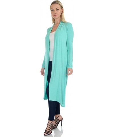 Women's Long Sleeve/Sleeveless Full Length Duster Long Open Cardigan(Sizes: S-5X) Long Sleeve_peppermint $15.39 Sweaters