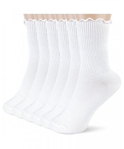 Womens Cotton Socks - Ruffle Turn Cuff Sock - Casual Crew Frilly Sock 6 Pairs (White*6) $11.19 Socks