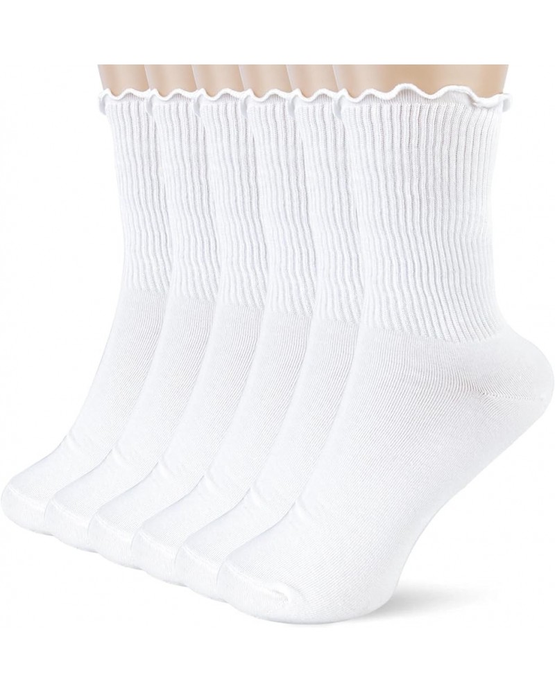 Womens Cotton Socks - Ruffle Turn Cuff Sock - Casual Crew Frilly Sock 6 Pairs (White*6) $11.19 Socks